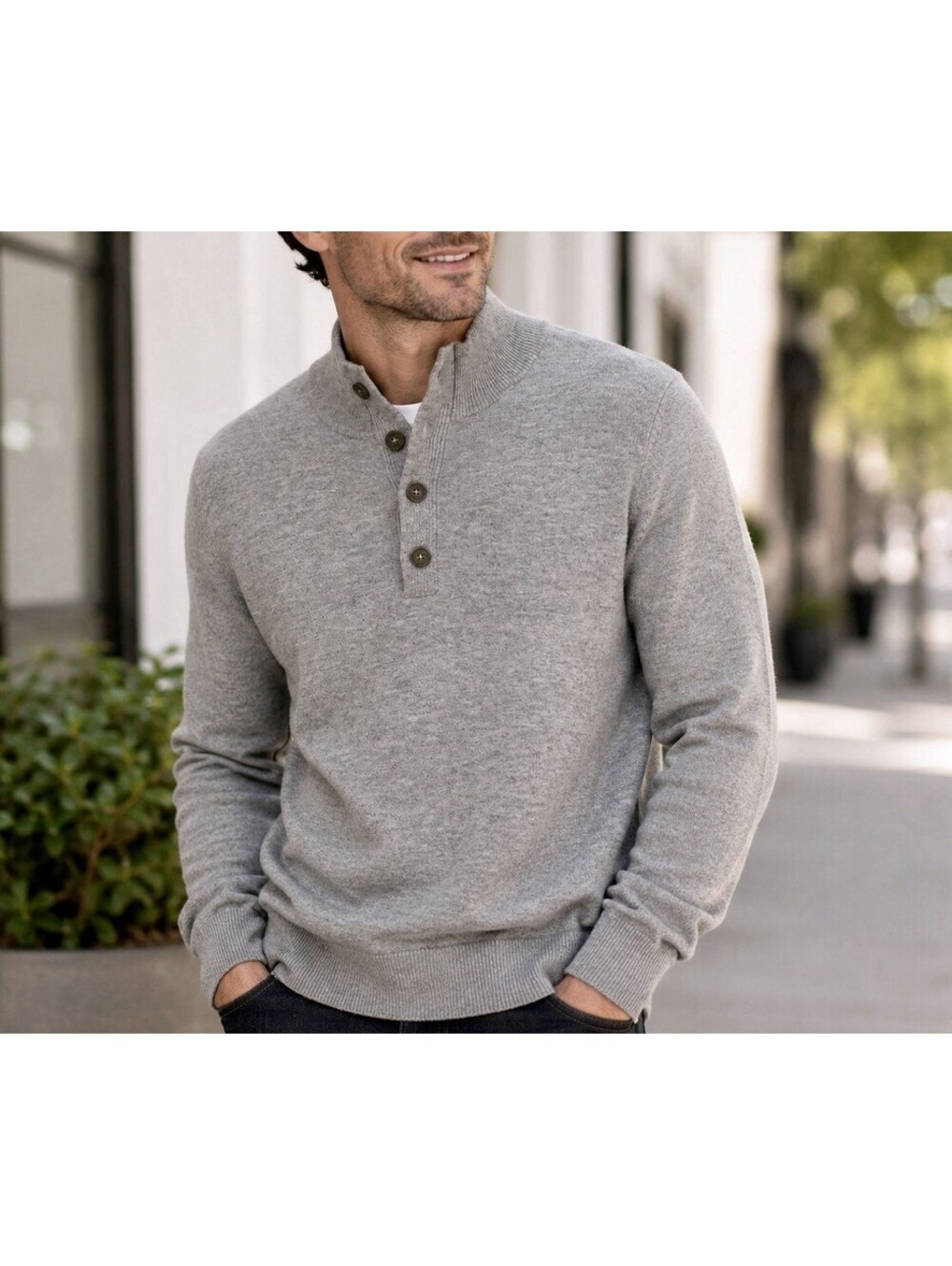 Express Men’s Merino Blend Sweater Gray Mock Neck Henley XL Clothes